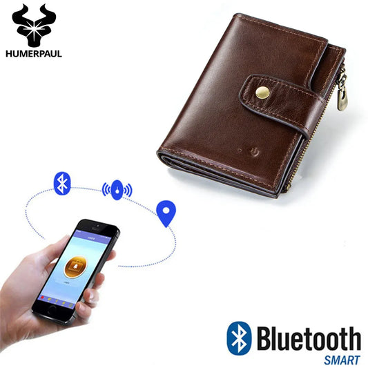 HUMERPAUL Blue-tooth Anti-Theft Smart Wallet Genuine Leather Remote Phonting Gps Location Purse Luxury Design RFID Card Holder