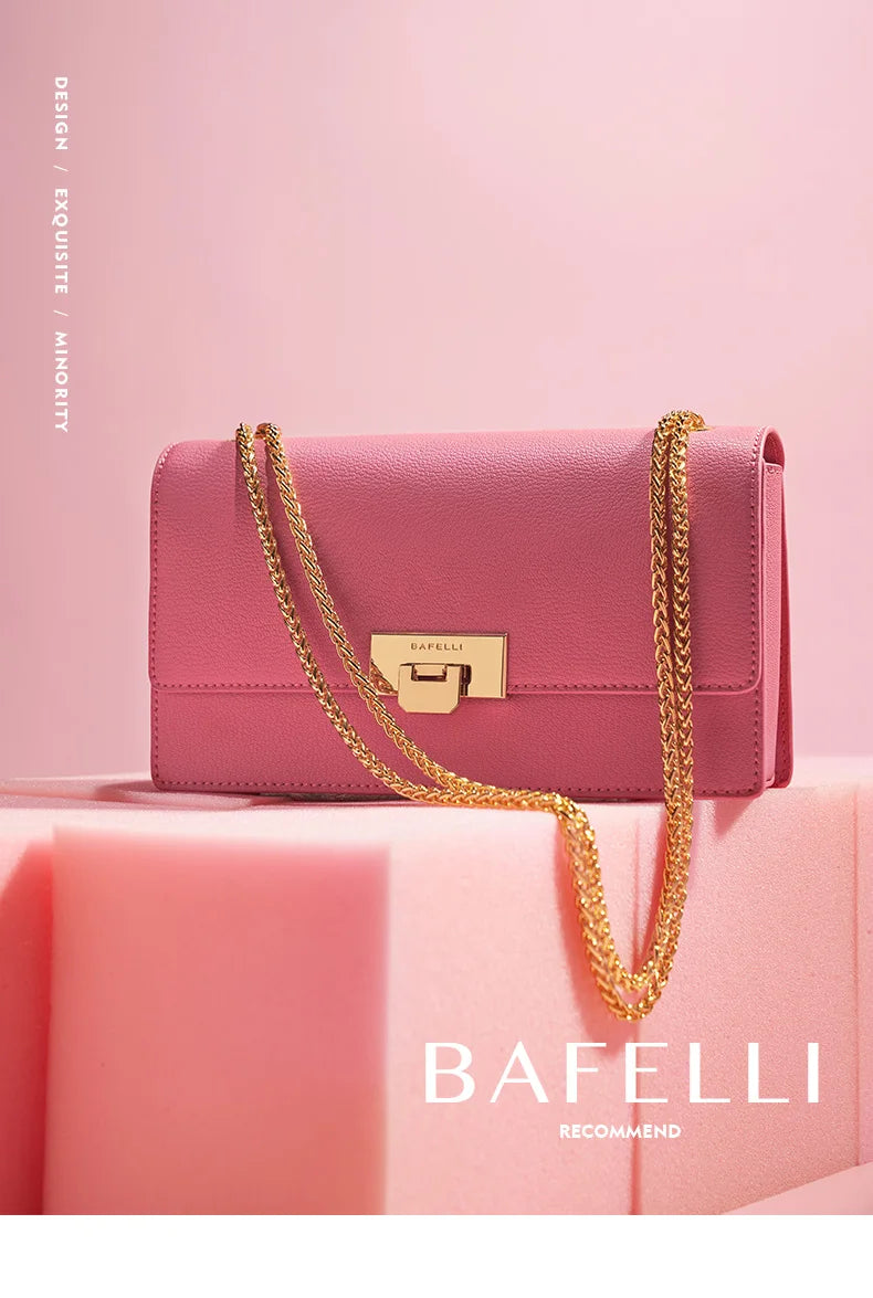 BAFELLI 2023 LUXURY BRAND CLASSIC STYLE FASHION BUSINESS ELEGANT BOXY CHAIN LEATHER SQUARE BAG HANDBAG SHOULDER CROSSBODY RETRO