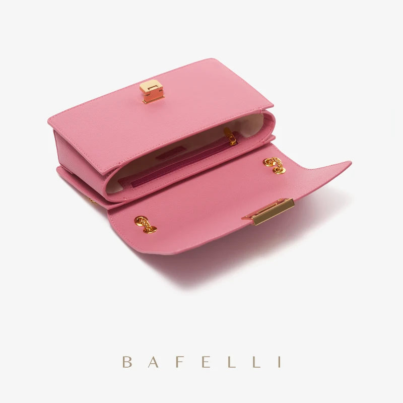 BAFELLI 2023 LUXURY BRAND CLASSIC STYLE FASHION BUSINESS ELEGANT BOXY CHAIN LEATHER SQUARE BAG HANDBAG SHOULDER CROSSBODY RETRO