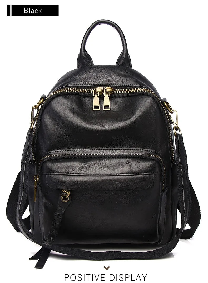 Luxury Genuine Leather Women Backpack 2024 Vintage Style Tassel Lady Travel Backpack Girl School Bag Female Leather Knapsack