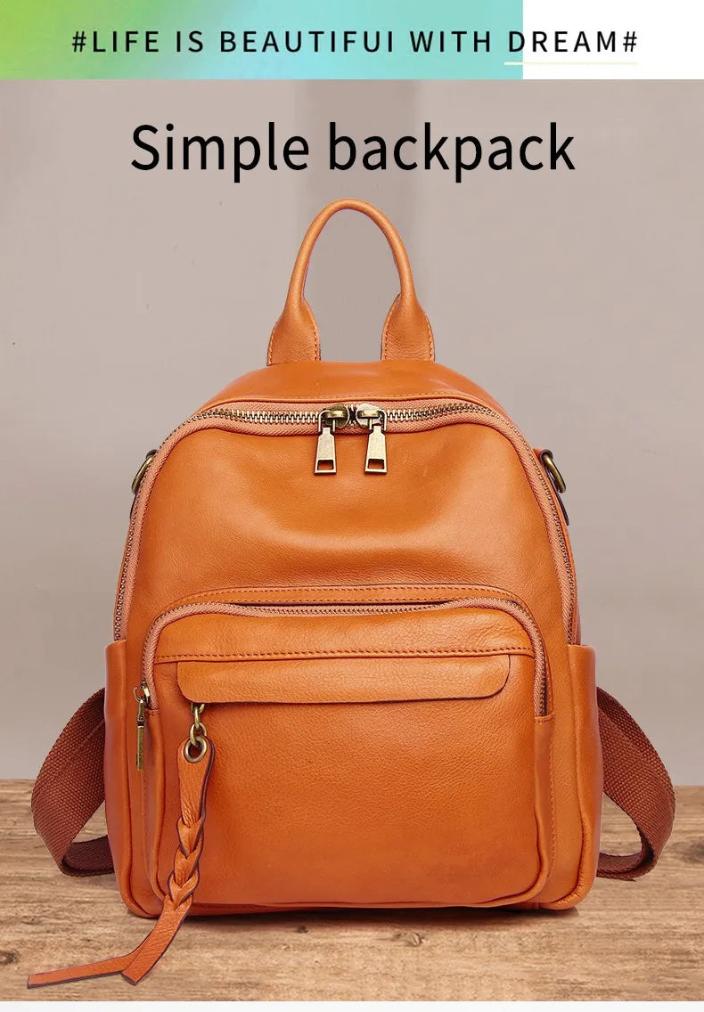 Luxury Genuine Leather Women Backpack 2024 Vintage Style Tassel Lady Travel Backpack Girl School Bag Female Leather Knapsack