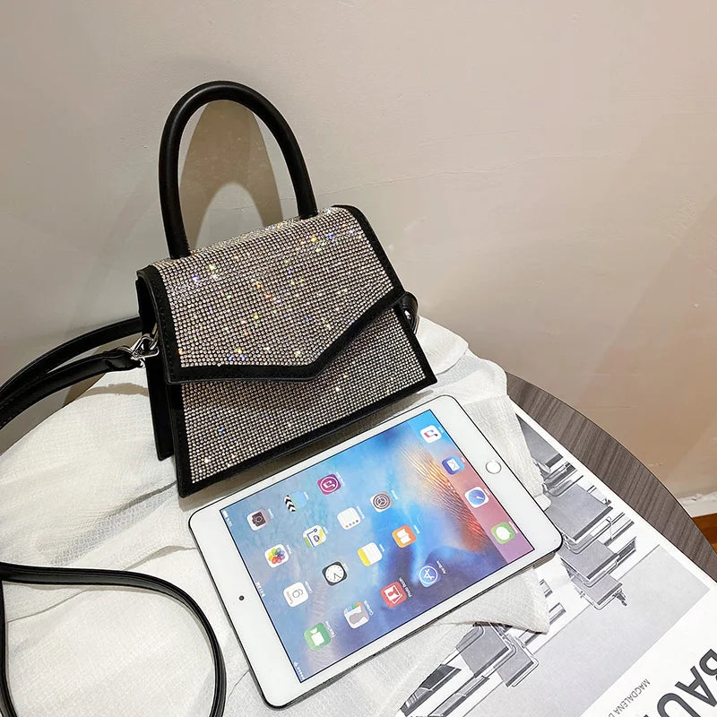 Luxury Diamond Bling Pu Leather Handbags for Women 2022 New High Quality Flap Design Shoulder Crossbody Bag Sac Femme