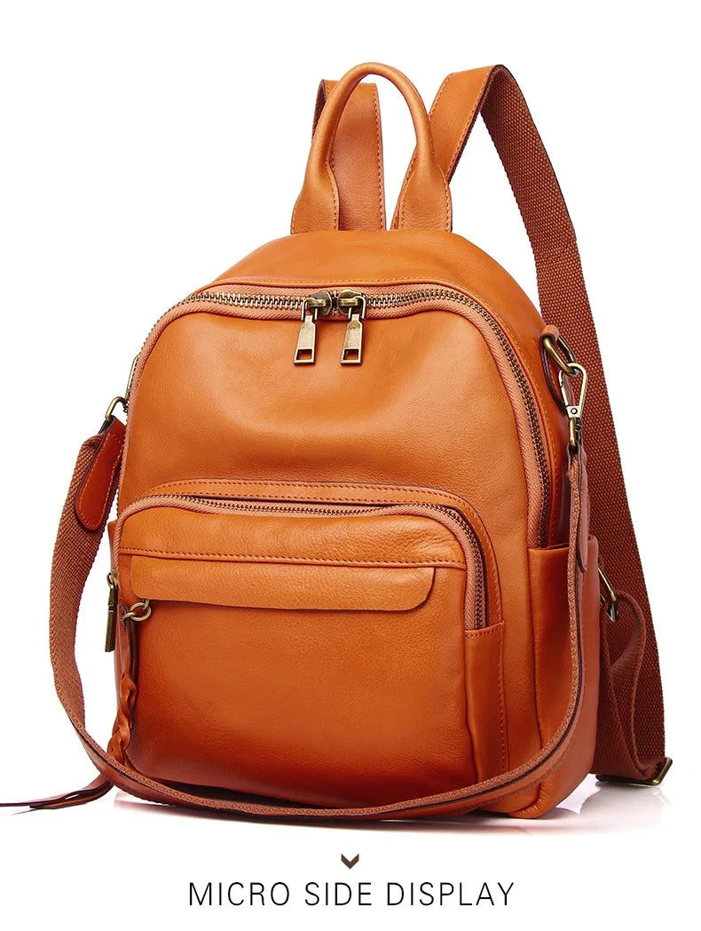 Luxury Genuine Leather Women Backpack 2024 Vintage Style Tassel Lady Travel Backpack Girl School Bag Female Leather Knapsack