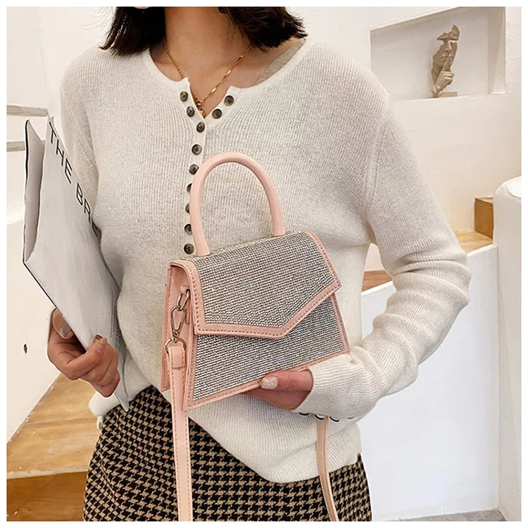 Luxury Diamond Bling Pu Leather Handbags for Women 2022 New High Quality Flap Design Shoulder Crossbody Bag Sac Femme