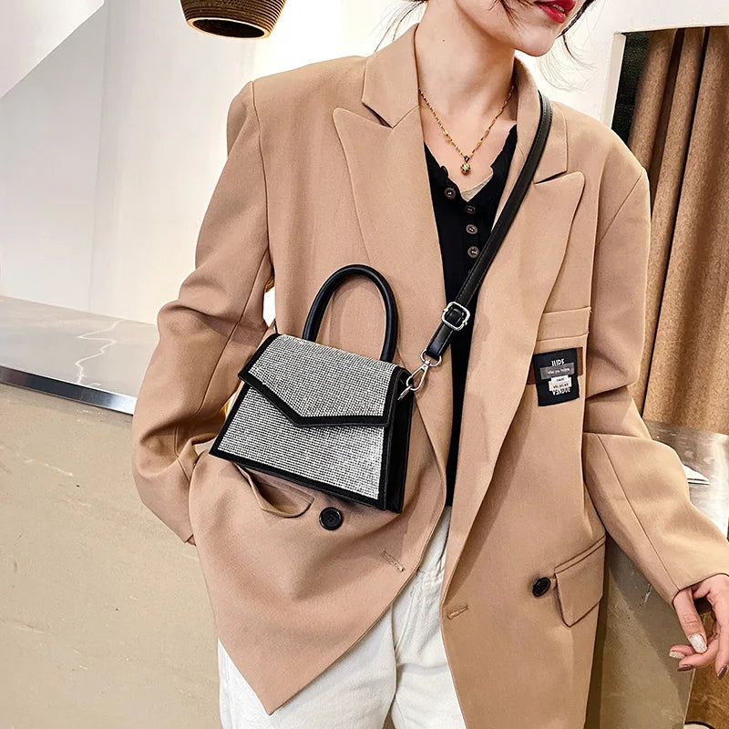 Luxury Diamond Bling Pu Leather Handbags for Women 2022 New High Quality Flap Design Shoulder Crossbody Bag Sac Femme