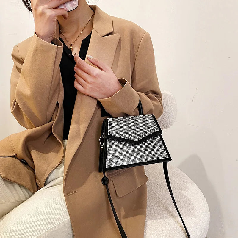 Luxury Diamond Bling Pu Leather Handbags for Women 2022 New High Quality Flap Design Shoulder Crossbody Bag Sac Femme