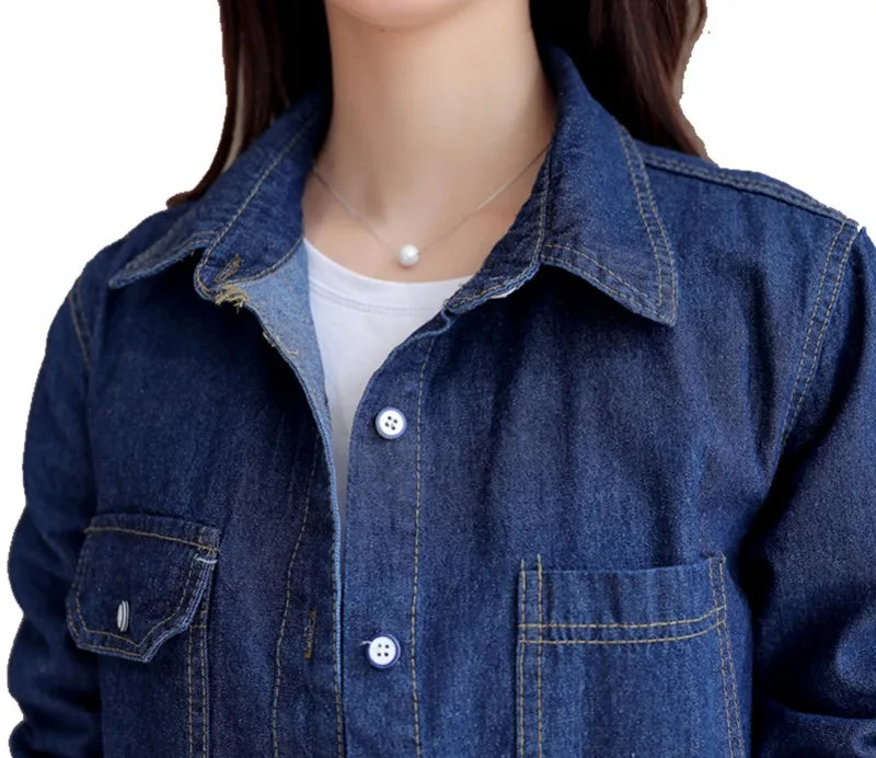 European Style Women Denim Blouse Jeans Shirt Slim Long Sleeve Jeans Shirt Female Cowboy Tops Femininas S XL XXXL Free Ship