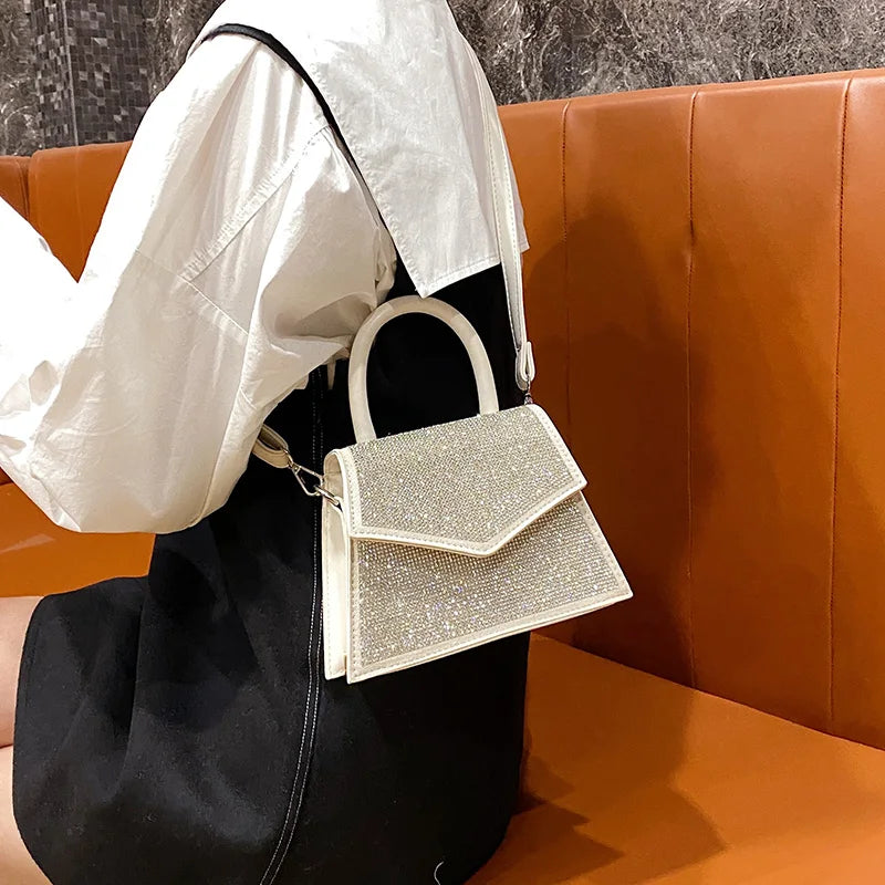 Luxury Diamond Bling Pu Leather Handbags for Women 2022 New High Quality Flap Design Shoulder Crossbody Bag Sac Femme