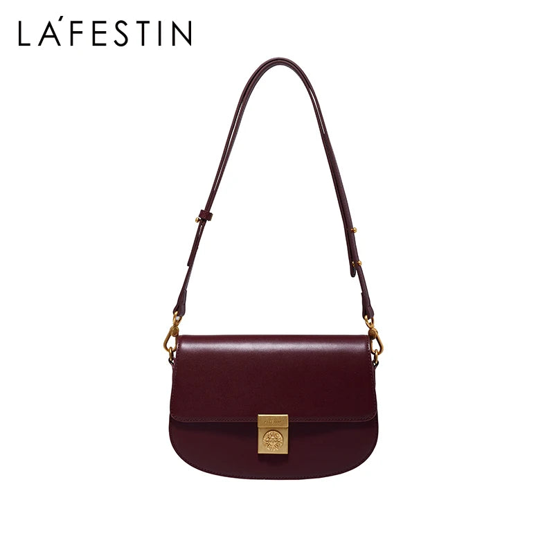 LA FESTIN 2024 New Trendy Ladies High-end Simple Saddle Bag Fashionable Leather Shoulder Messenger Handbag High-quality Brand