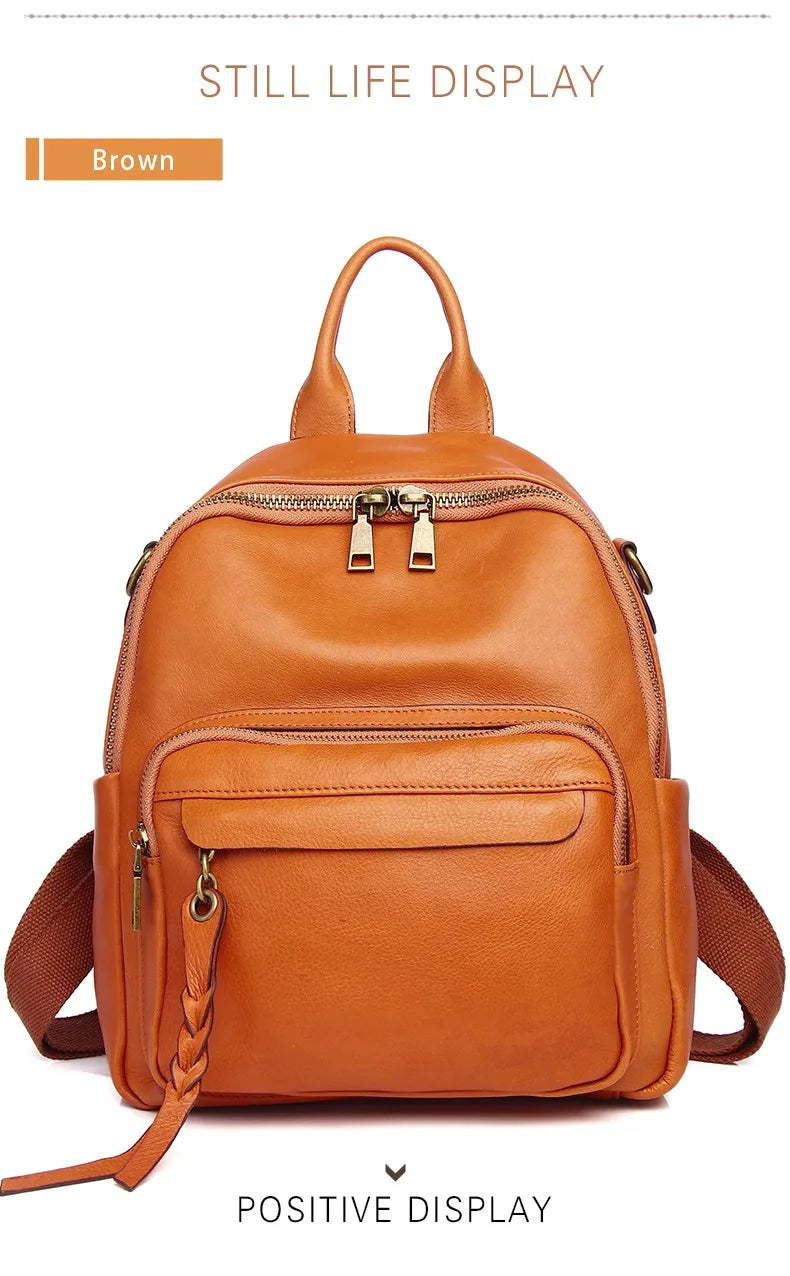 Luxury Genuine Leather Women Backpack 2024 Vintage Style Tassel Lady Travel Backpack Girl School Bag Female Leather Knapsack