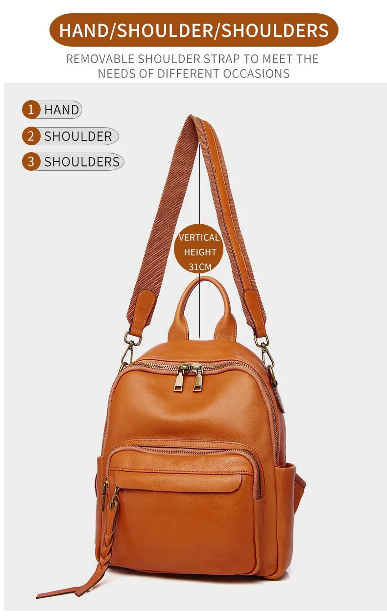 Luxury Genuine Leather Women Backpack 2024 Vintage Style Tassel Lady Travel Backpack Girl School Bag Female Leather Knapsack