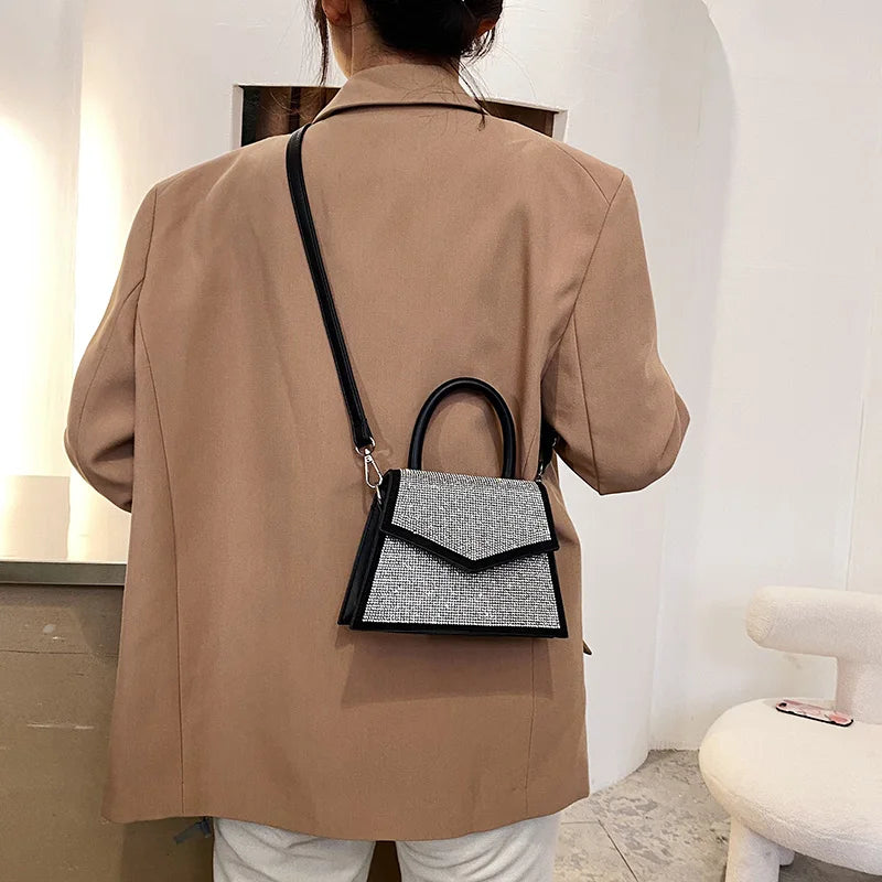 Luxury Diamond Bling Pu Leather Handbags for Women 2022 New High Quality Flap Design Shoulder Crossbody Bag Sac Femme