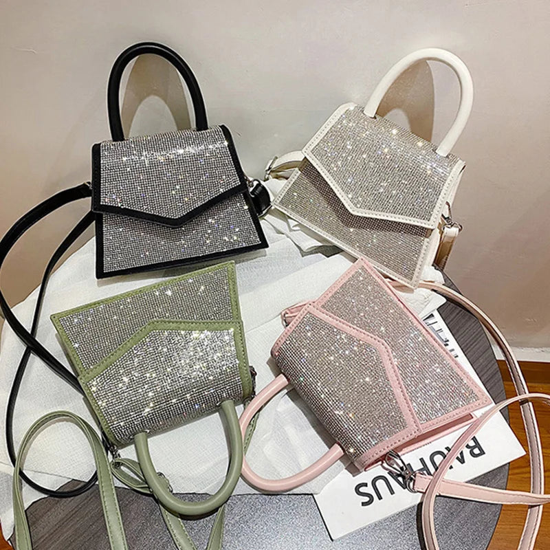 Luxury Diamond Bling Pu Leather Handbags for Women 2022 New High Quality Flap Design Shoulder Crossbody Bag Sac Femme