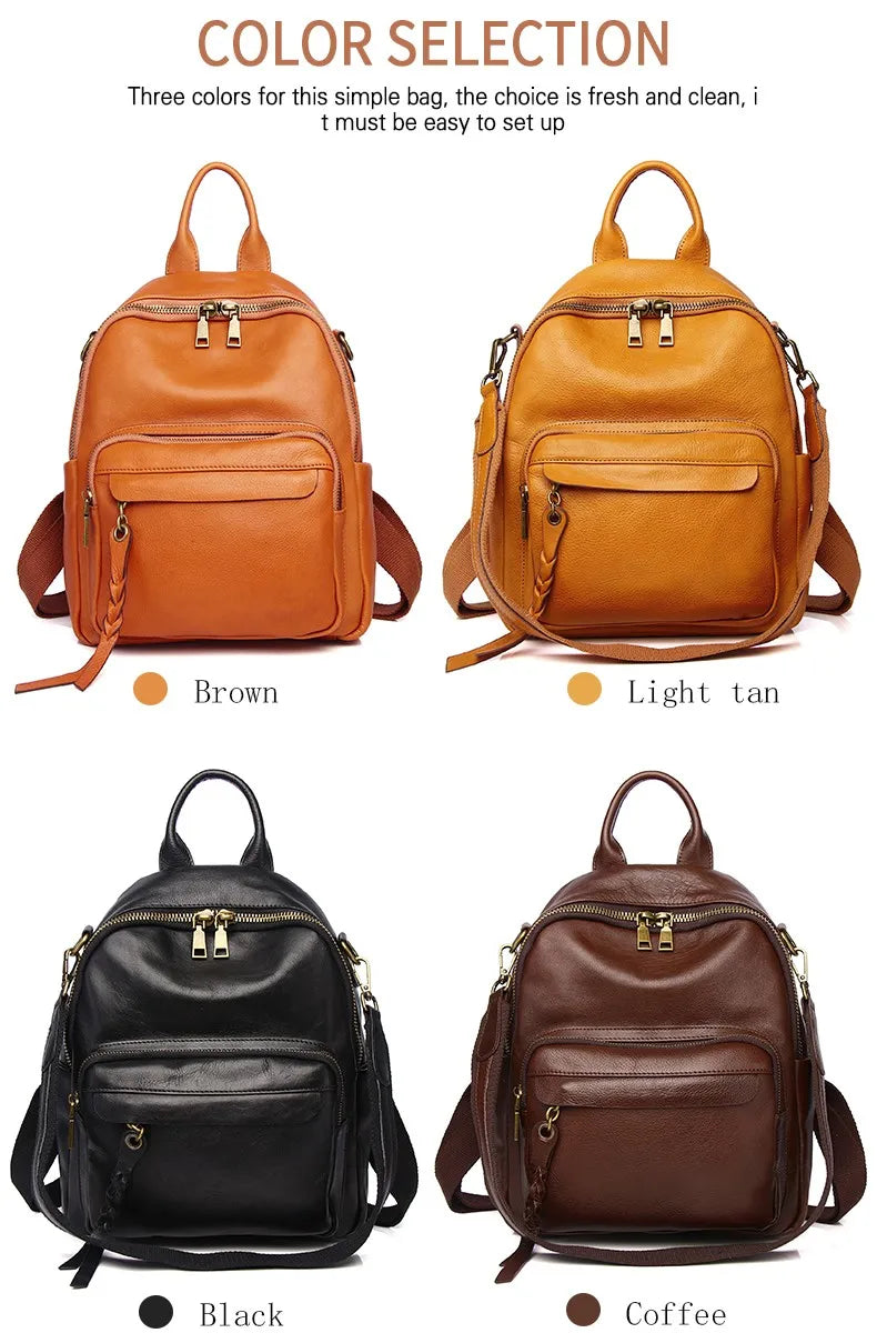 Luxury Genuine Leather Women Backpack 2024 Vintage Style Tassel Lady Travel Backpack Girl School Bag Female Leather Knapsack