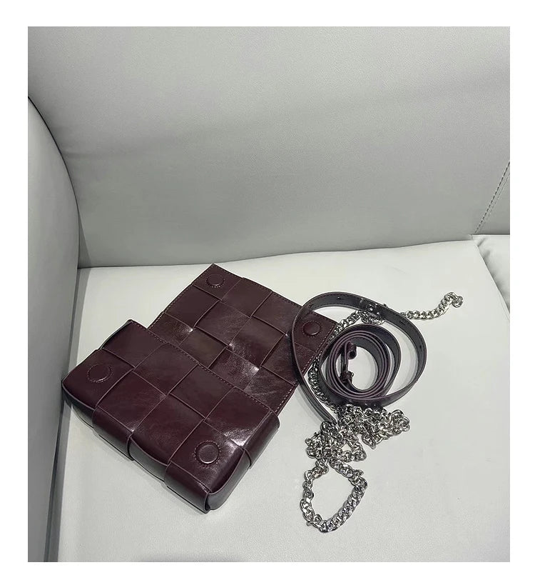 High Quality Oil Wax Leather Waist Pack Women's Shoulder Bag Luxury Designer Fanny Pack Mini Phone Purses For Female Give chain