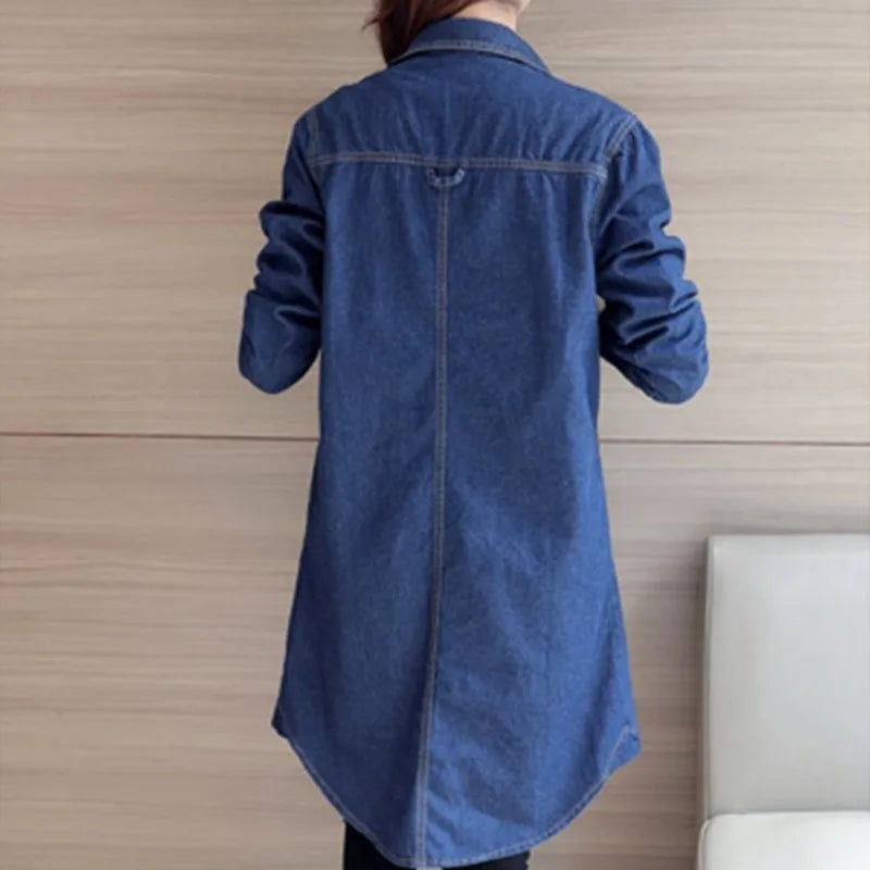 European Style Women Denim Blouse Jeans Shirt Slim Long Sleeve Jeans Shirt Female Cowboy Tops Femininas S XL XXXL Free Ship