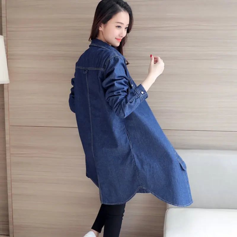 European Style Women Denim Blouse Jeans Shirt Slim Long Sleeve Jeans Shirt Female Cowboy Tops Femininas S XL XXXL Free Ship