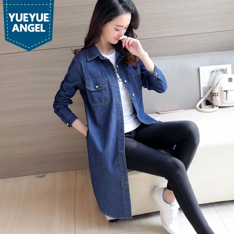 European Style Women Denim Blouse Jeans Shirt Slim Long Sleeve Jeans Shirt Female Cowboy Tops Femininas S XL XXXL Free Ship