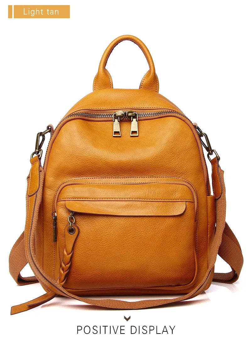 Luxury Genuine Leather Women Backpack 2024 Vintage Style Tassel Lady Travel Backpack Girl School Bag Female Leather Knapsack