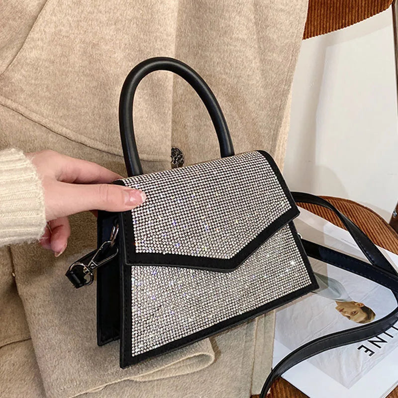 Luxury Diamond Bling Pu Leather Handbags for Women 2022 New High Quality Flap Design Shoulder Crossbody Bag Sac Femme