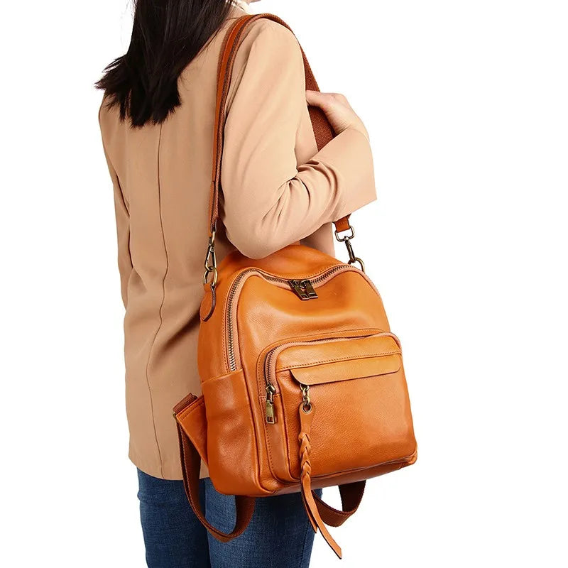 Luxury Genuine Leather Women Backpack 2024 Vintage Style Tassel Lady Travel Backpack Girl School Bag Female Leather Knapsack