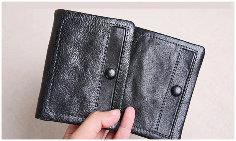 PNDME designer luxury genuine leather men women's wallet handmade soft first layer cowhide youth simple black short small purse