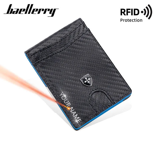 New RFID Mini Short Men Wallets Free Name Customized Card Holders Male Purses Luxury Photo Holder Small Men's Card Wallet