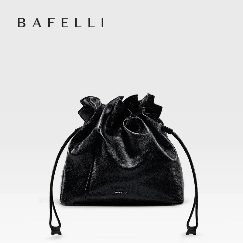 BAFELLI 2024 NEW WOMEN'S BAG LEATHER CASUAL BUCKET HANDBAGS FOR FEMALE TREND FASHION SHOPPER PURSE LUXURY BRAND SHOULDER