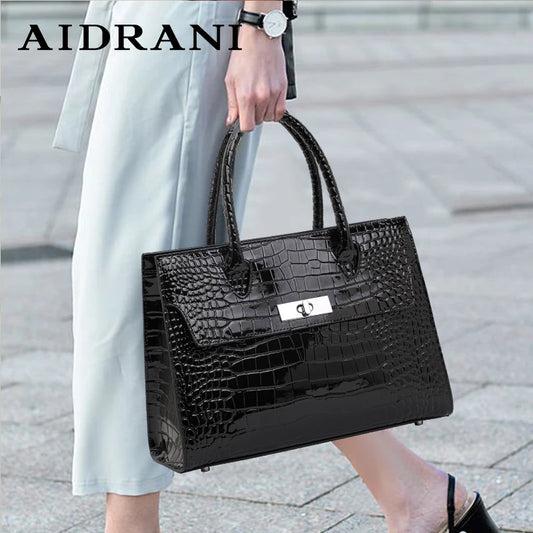 Aidrani  Fashionable crocodile patterned handbag, made of cowhide material, large capacity high luxury women's bag