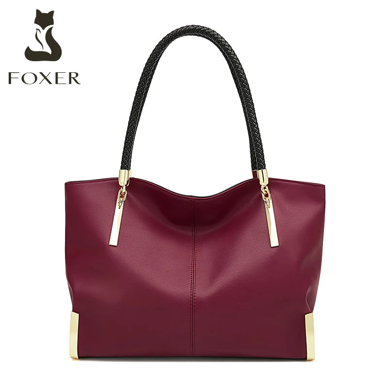 FOXER Brand Genuine Leather Handbag Winter Women Original Design Shoulder Bag Luxury Tote Large Capacity Lady Bag Chrismas Gift