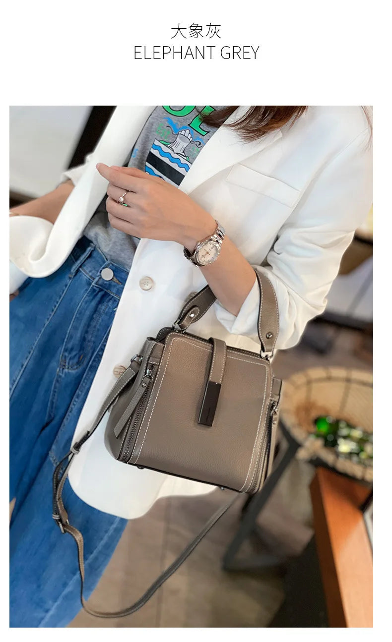 Spring Zipper Design Denim Blue Small Tote Bag Classic 100% Genuine Leather Women's Hand Bag Ladies Crossbody Shoulder Bag