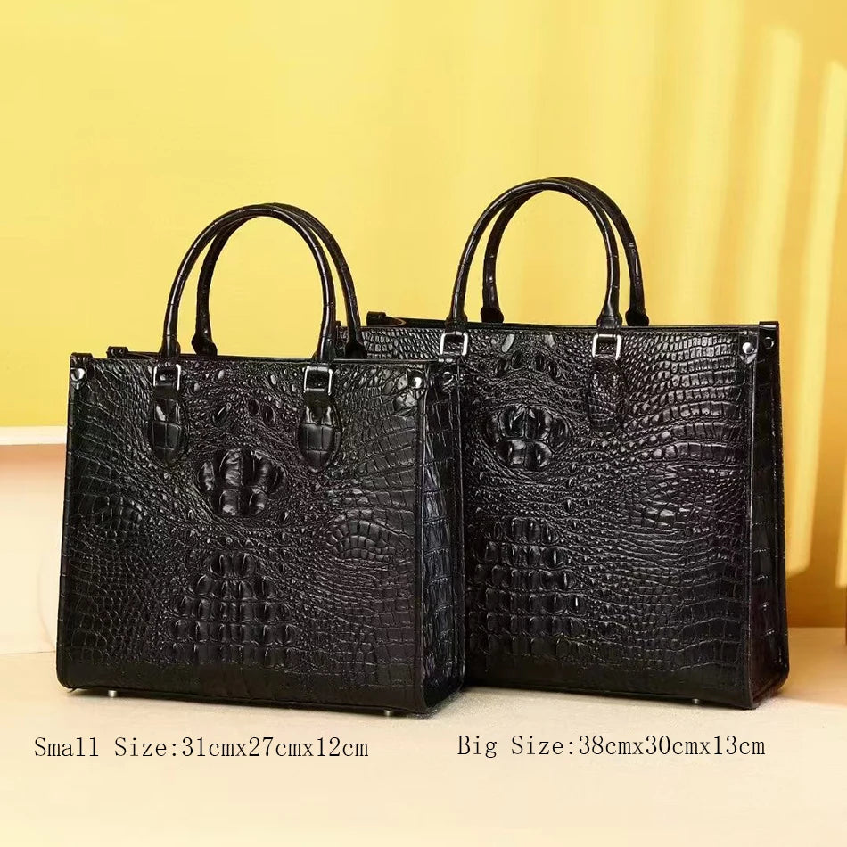 Real leather women's bag fashion luxury designer handbags famous brands cowhide crocodile pattern women's handbag black