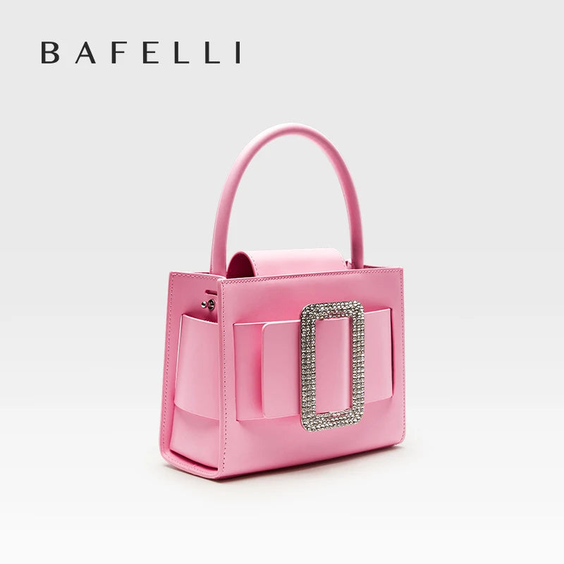 BAFELLI 2024 NEW WOMEN'S FASHION PINK EVENING HANDBAG SHOULDER BOXY BAG CASUAL PURSE LUXURY BRAND DESIGNER LEATHER TREND LADY