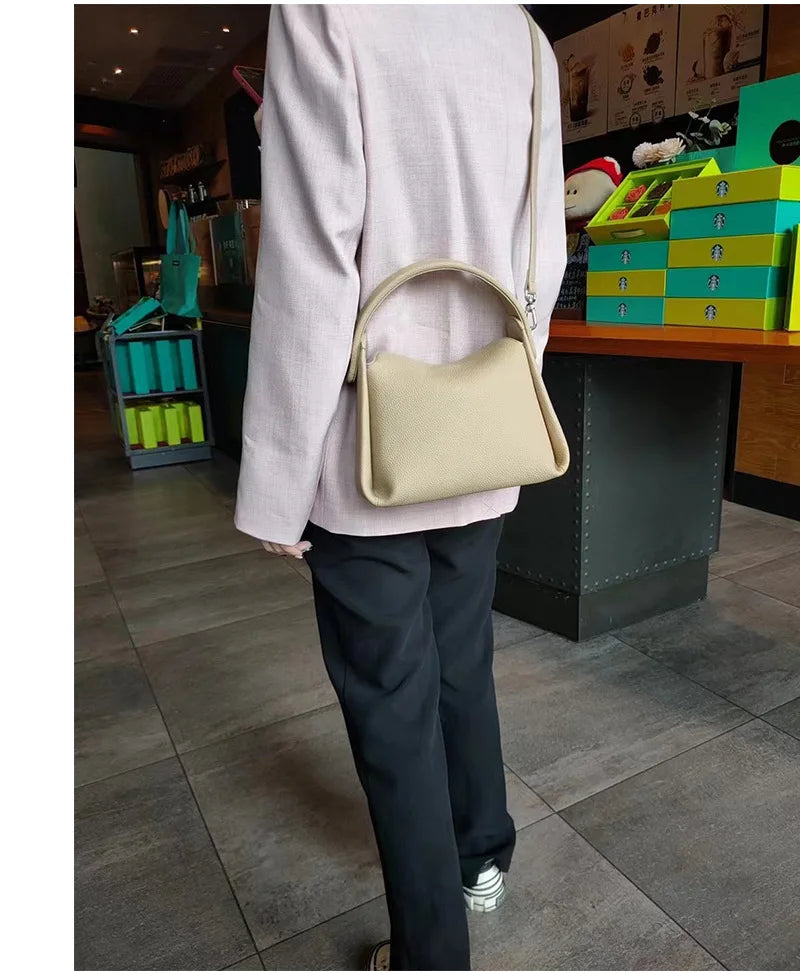 Elegant 100% Natural Togo Cowhide Leather Tote Wide Straps Female Shoulder Bag Grey Black Doctor Bag Luxury Girl Handbag