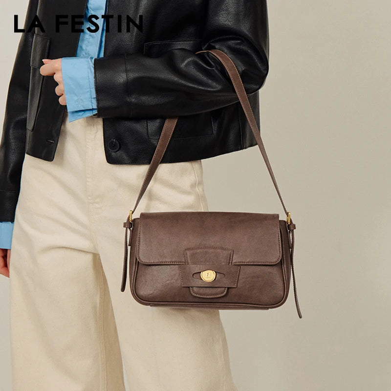 LA FESTIN Original Brand Women Bag Casual Shoulder Crossbody Bag Square Bag Leather Classic Retro Female Bag High Quality Bag