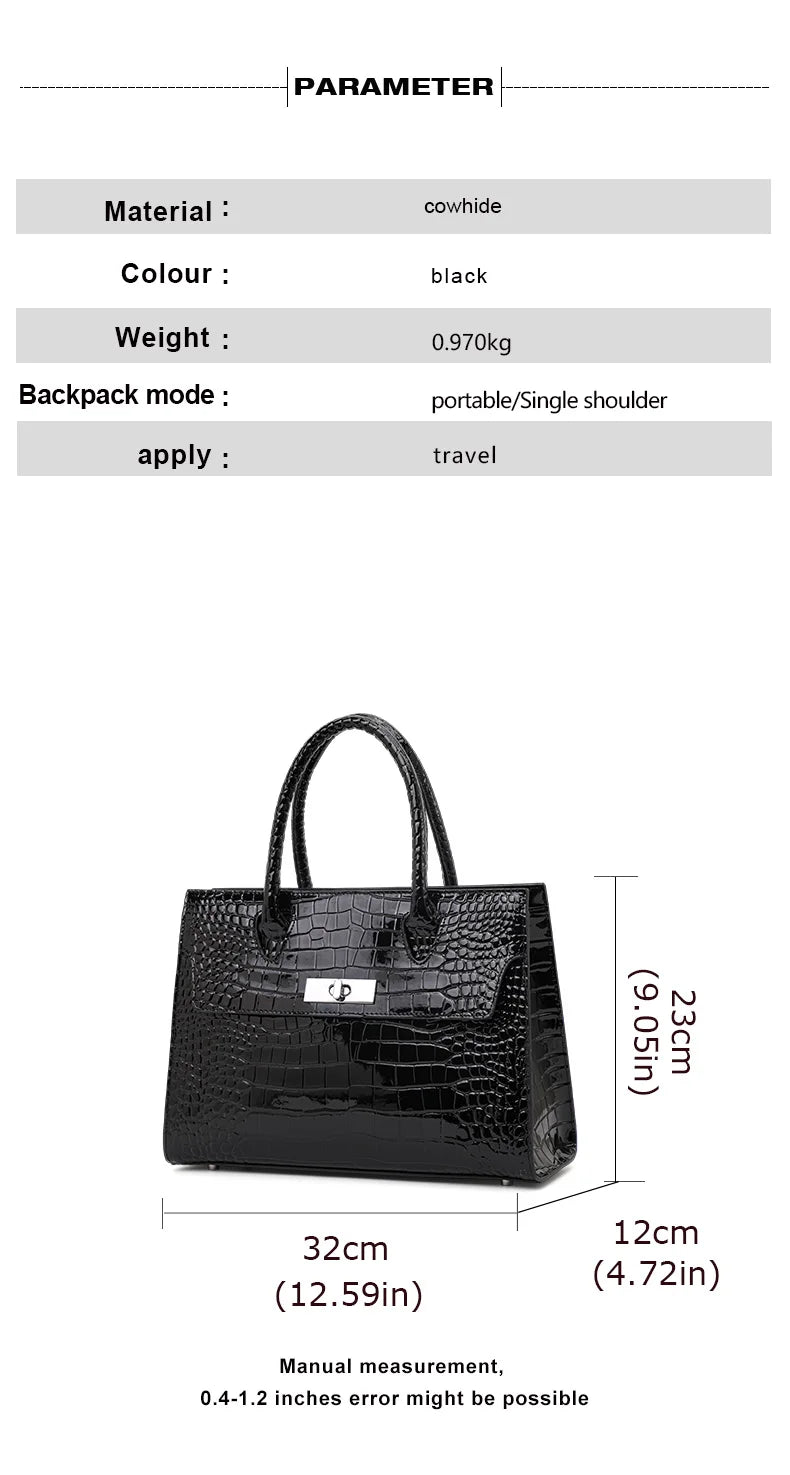 Aidrani  Fashionable crocodile patterned handbag, made of cowhide material, large capacity high luxury women's bag