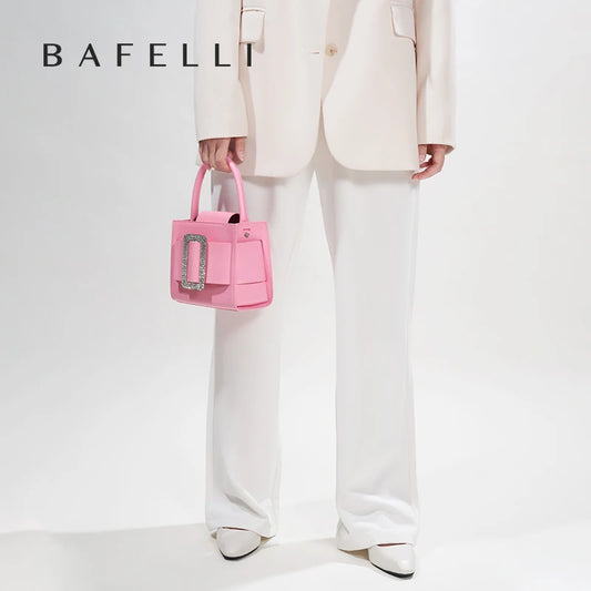 BAFELLI 2024 NEW WOMEN'S FASHION PINK EVENING HANDBAG SHOULDER BOXY BAG CASUAL PURSE LUXURY BRAND DESIGNER LEATHER TREND LADY