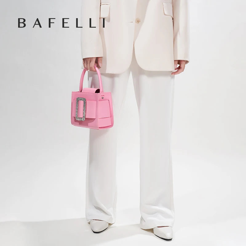 BAFELLI 2023 NEW WOMEN'S FASHION PINK EVENING HANDBAG SHOULDER BOXY BAG CASUAL PURSE LUXURY BRAND DESIGNER LEATHER TREND LADY