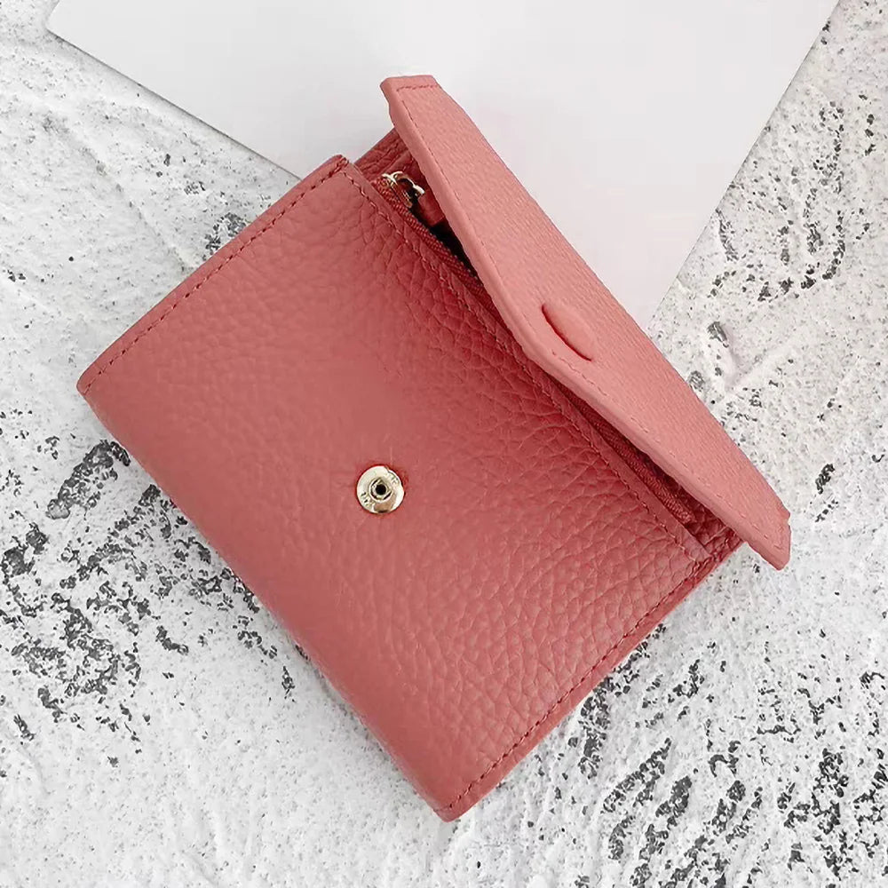 Luxury Designer Woman's Wallet Envelope Folding Coin Purse Custom Name Fashion Card Holder Genuine Leather Cowhide Money Clip