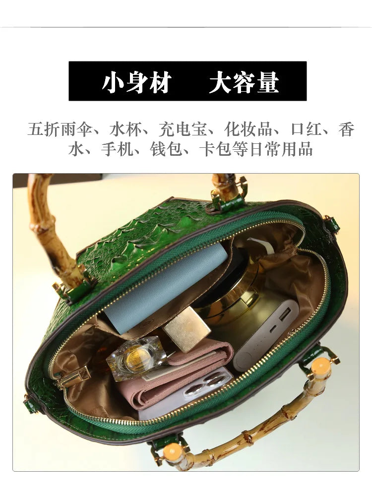 Woman Wedding Party Handbag Niche Luxury Bamboo Handle Bag Crocodile Pattern Woman Bag Fashionable Shoulder Lady Shell Bag 2023