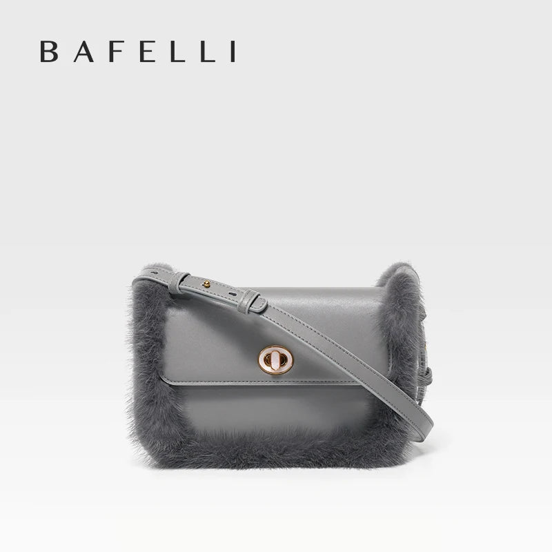 BAFELLI 2023 NEW WOMEN'S BAGS FASHION TRENDING FUR GENUINE LEATHER LUXURY BRAND ORIGINAL DESIGNER CROSSBODY SHOULDER PURSE