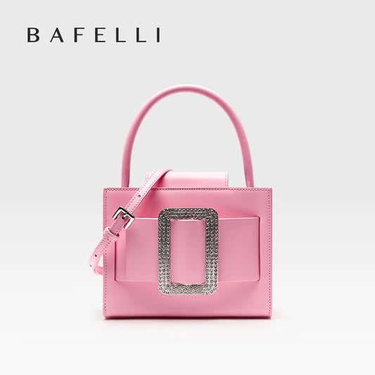 BAFELLI 2023 NEW WOMEN'S FASHION PINK EVENING HANDBAG SHOULDER BOXY BAG CASUAL PURSE LUXURY BRAND DESIGNER LEATHER TREND LADY