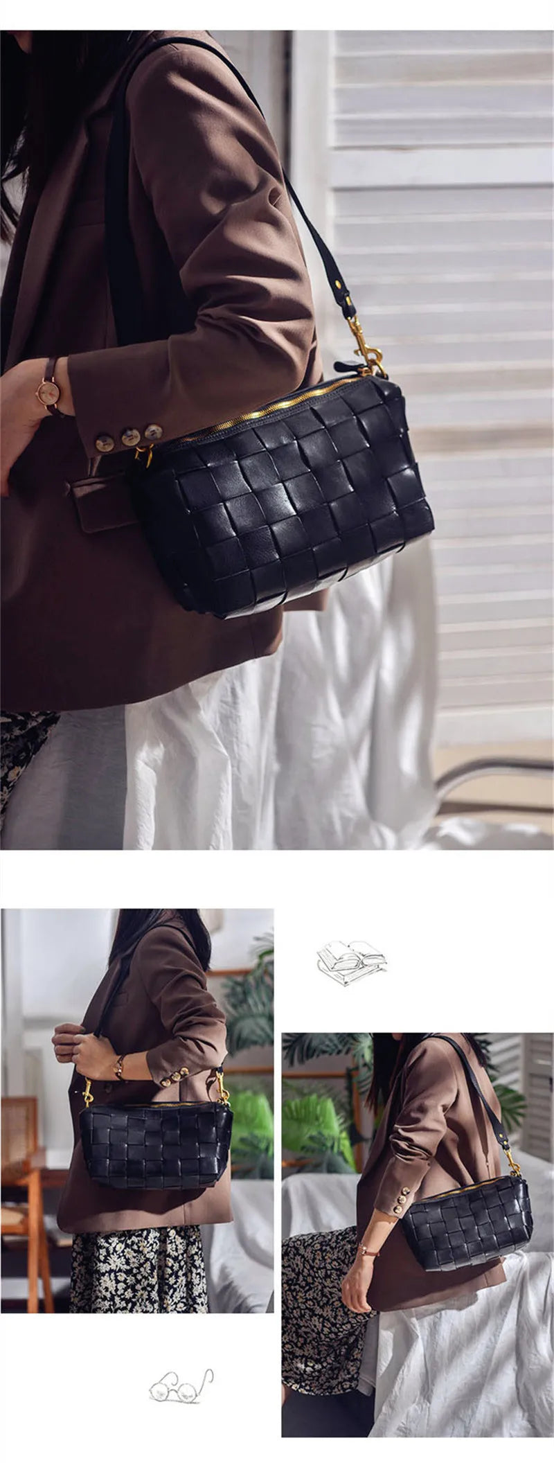 PNDME designer luxury genuine leather woven women's crossbody bag outdoor casual high quality real cowhide female shoulder bag