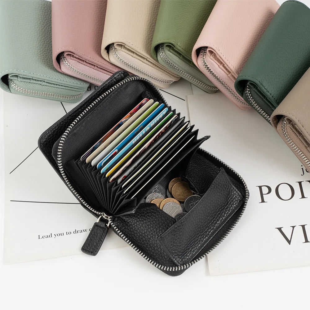 Custom Letters Genuine Leather Wallet Woman Card Holder Folding Fashion Luxury Brand Card Wallet Casual Business Coin Purse