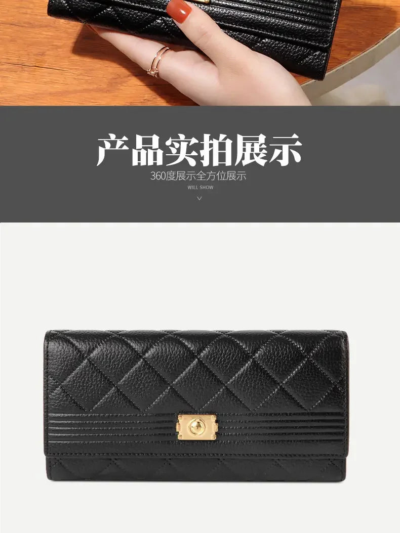 New Fashion 100% Cow Genuine Leather Women Long Wallets Real Leather Female Luxury Brand Design Clutch Girl Lady Gift Cash Purse