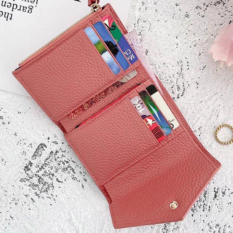 Luxury Designer Woman's Wallet Envelope Folding Coin Purse Custom Name Fashion Card Holder Genuine Leather Cowhide Money Clip