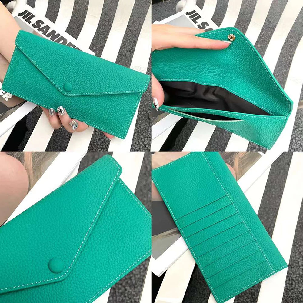 Envelope Long Women Wallet Slim Genuine Leather Female Phone Hand Purse Luxury Cowhide Classic Clutch Bag Card Holder Wallet