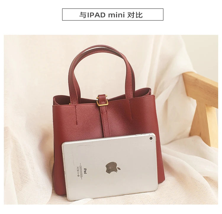 Elegant Wearing Burgundy Color Multi-compartments Tote Natural Cow Leather Women Shoulder Bag Soft Cowskin Female Handbag