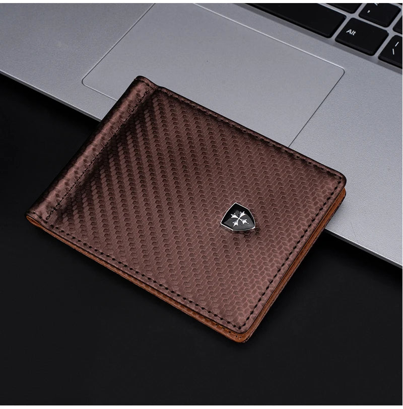 Free Name Engraving Men RFID Wallets Simple Card Holders Luxury Brand Male Carbon Fiber Card Clips Slim Mini Men's Money Clips