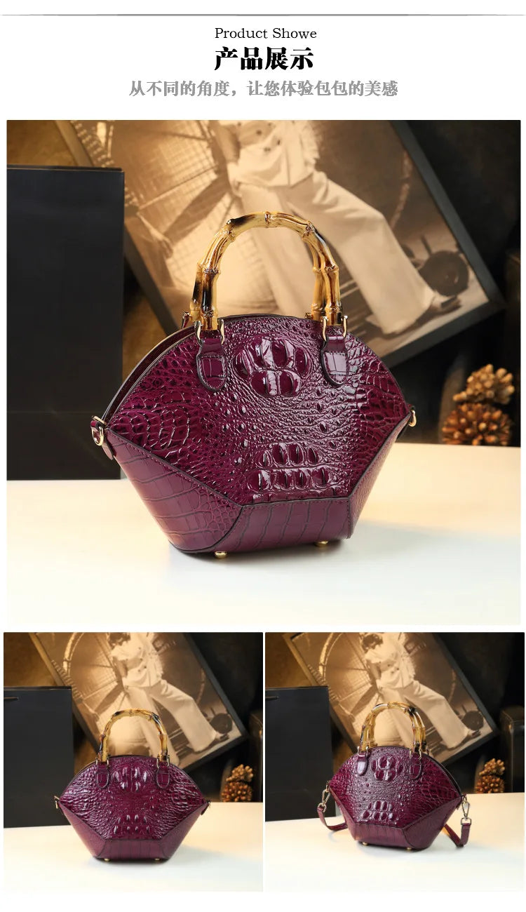 Woman Wedding Party Handbag Niche Luxury Bamboo Handle Bag Crocodile Pattern Woman Bag Fashionable Shoulder Lady Shell Bag 2023